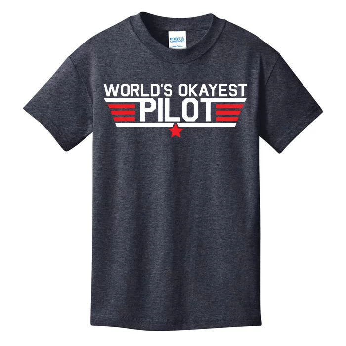 Worlds Okayest Pilot Funny Aviator Aviation Flying Kids T-Shirt