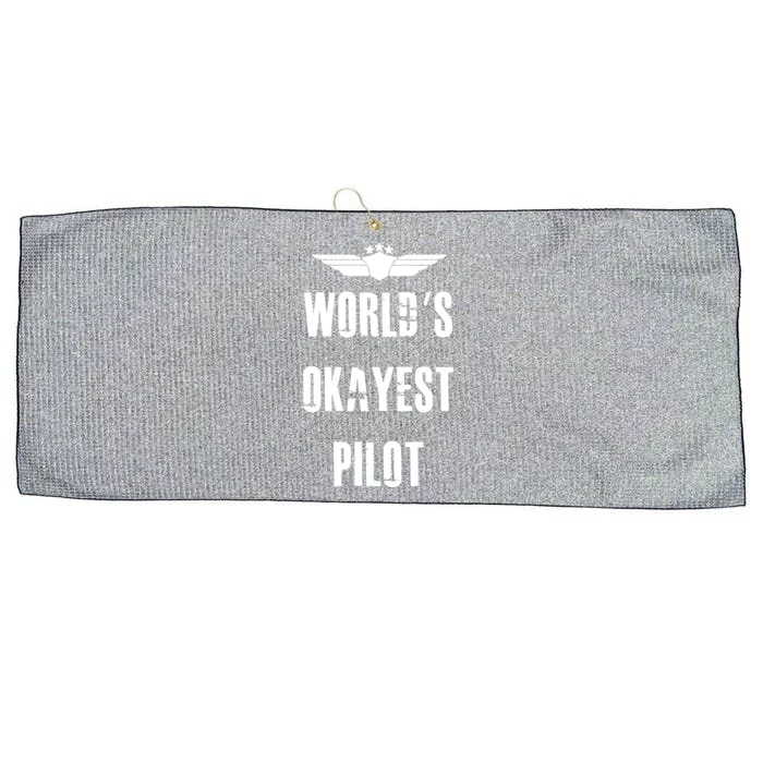 Worlds Okayest Pilot Funny Flying Aviation Large Microfiber Waffle Golf Towel