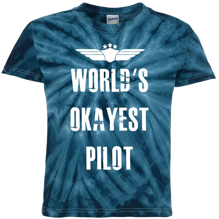 Worlds Okayest Pilot Funny Flying Aviation Kids Tie-Dye T-Shirt