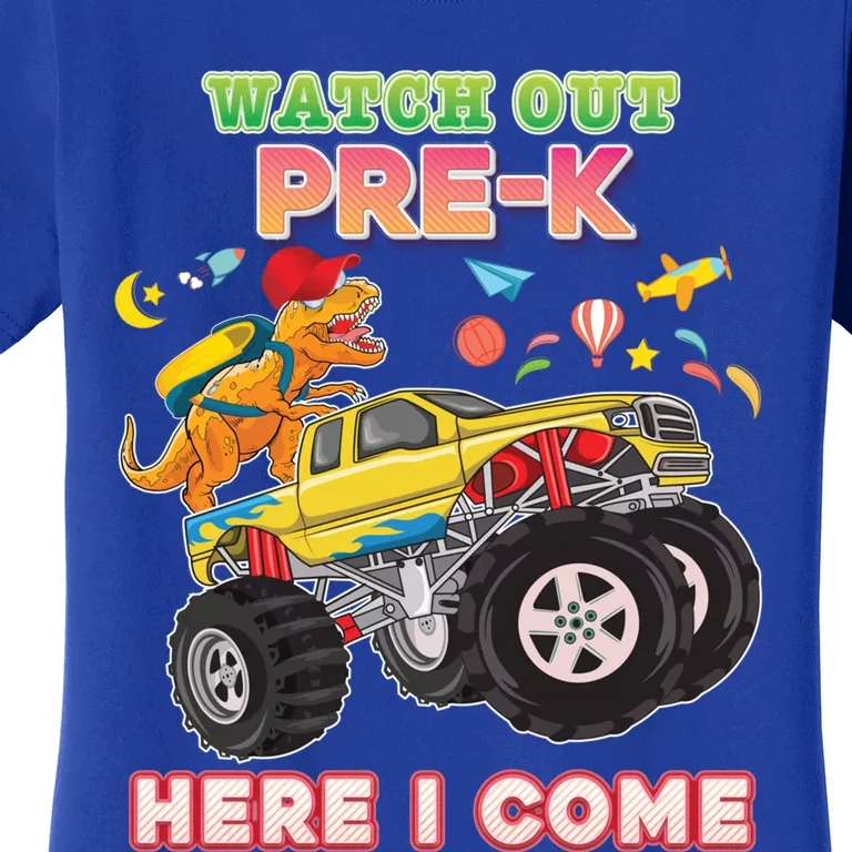 Watch Out PreK Here I Come Dinosaur Monster Car Back To Cute Gift Women's T-Shirt