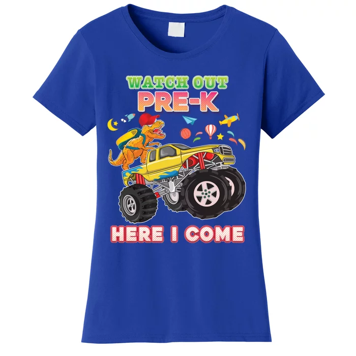 Watch Out PreK Here I Come Dinosaur Monster Car Back To Cute Gift Women's T-Shirt