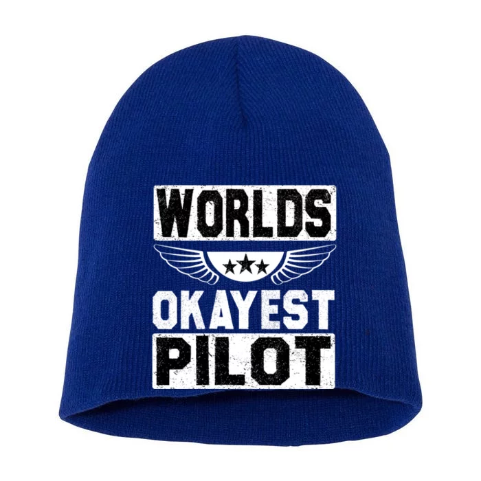 Worlds Okayest Pilot Funny Retro Vintage Flying Aviation Gift Short Acrylic Beanie