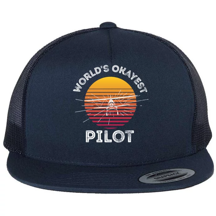 Worlds Okayest Pilot Gift Flat Bill Trucker Hat