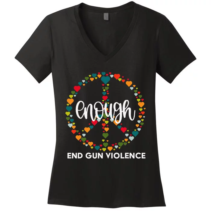 Wear Orange Peace Sign Enough End Gun Violence Women's V-Neck T-Shirt