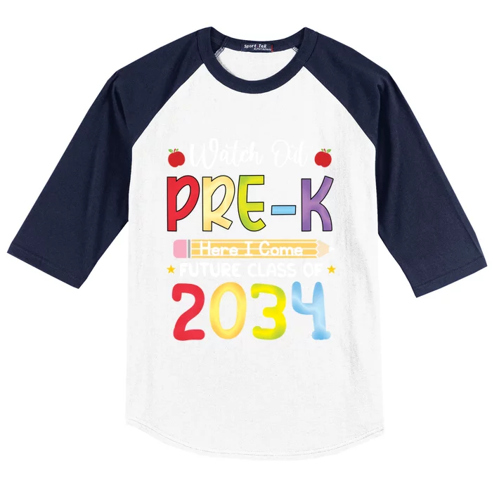 Watch Out PreK Here I Come Future Class 2034 Gift Baseball Sleeve Shirt