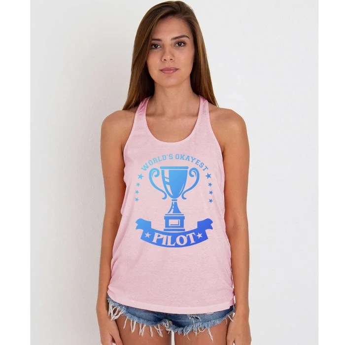 Worlds Okayest Pilot Plane Aviation Gift Women's Knotted Racerback Tank