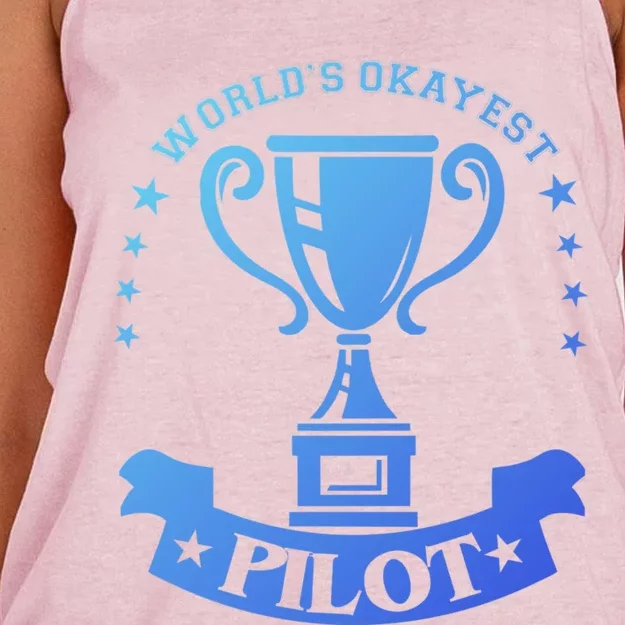 Worlds Okayest Pilot Plane Aviation Gift Women's Knotted Racerback Tank