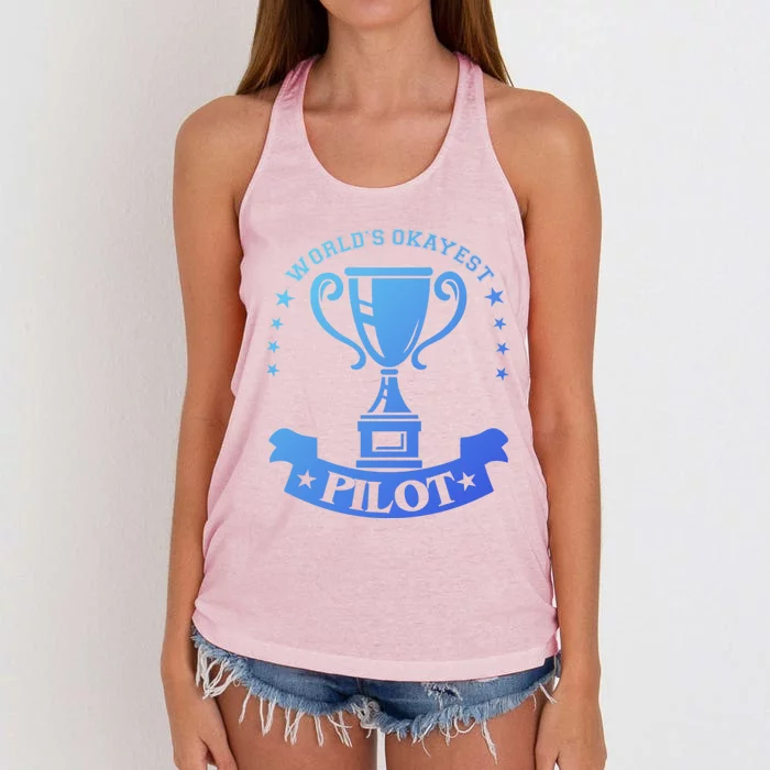 Worlds Okayest Pilot Plane Aviation Gift Women's Knotted Racerback Tank