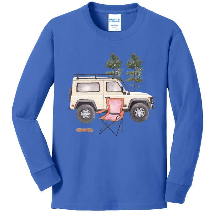 Watercolor Off Road Camping Crew Road Trip Gift Kids Long Sleeve Shirt