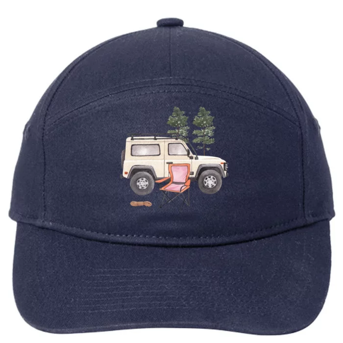 Watercolor Off Road Camping Crew Road Trip Gift 7-Panel Snapback Hat