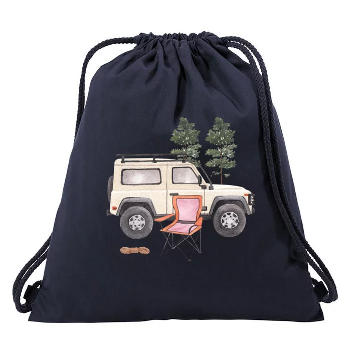 Watercolor Off Road Camping Crew Road Trip Gift Drawstring Bag