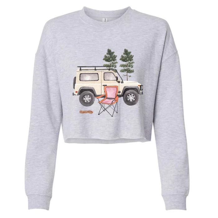 Watercolor Off Road Camping Crew Road Trip Gift Cropped Pullover Crew