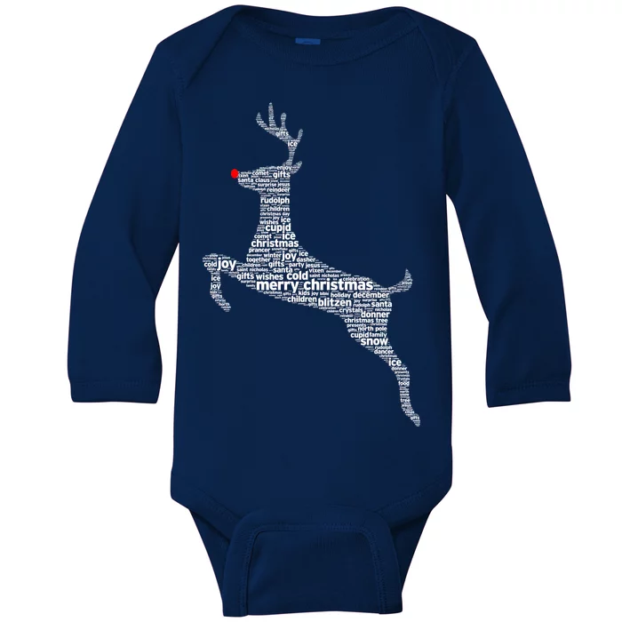 Wordy Reindeer Christmas Baby Long Sleeve Bodysuit