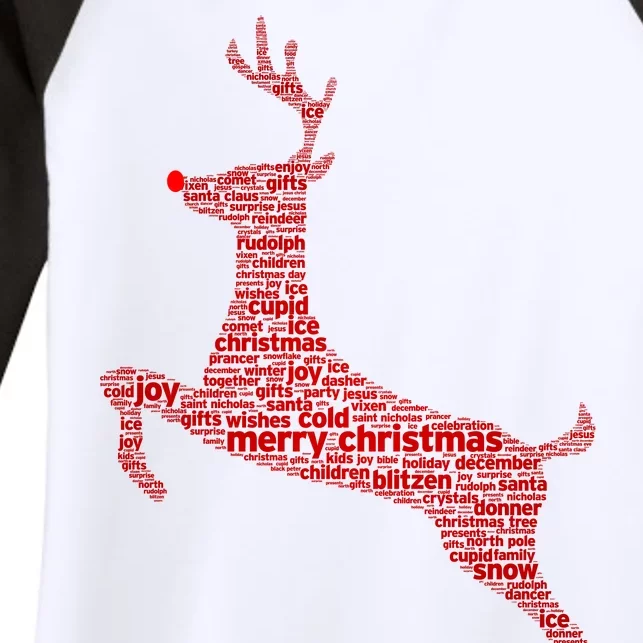 Wordy Reindeer Christmas Women's Tri-Blend 3/4-Sleeve Raglan Shirt