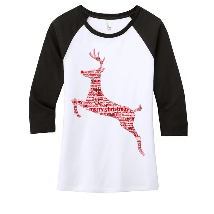 Wordy Reindeer Christmas Women's Tri-Blend 3/4-Sleeve Raglan Shirt