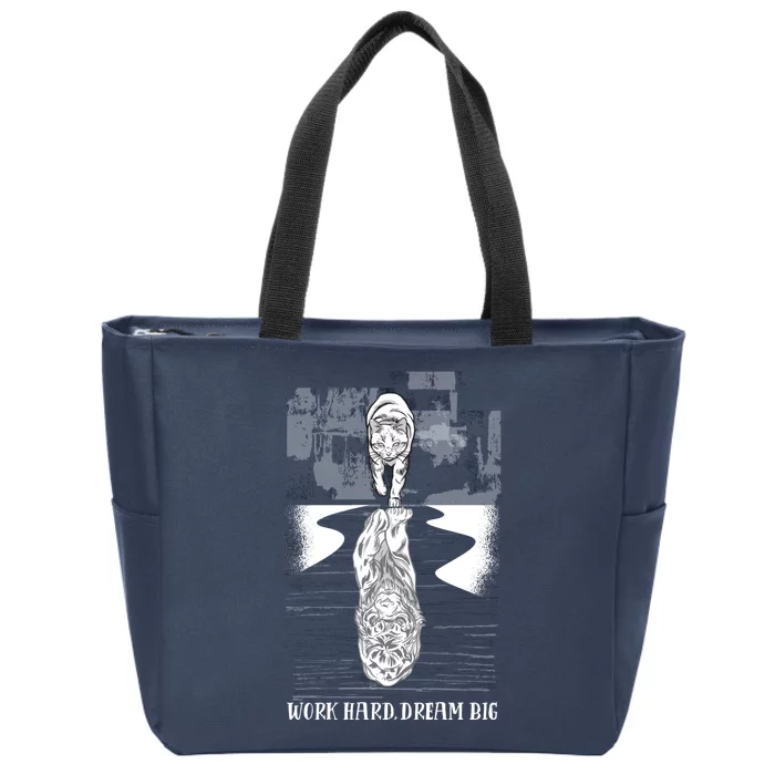 Work Hard Dream Big Tiger Zip Tote Bag