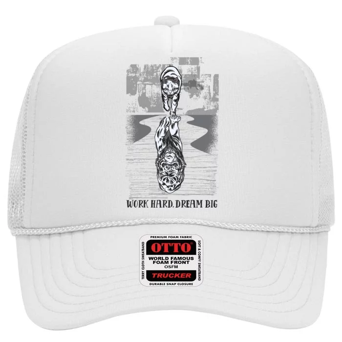 Work Hard Dream Big Tiger High Crown Mesh Trucker Hat