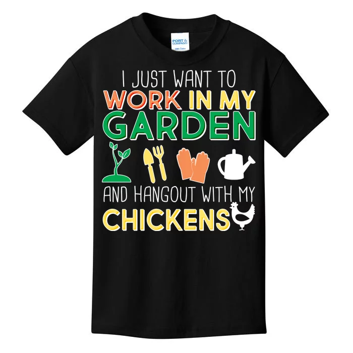 Work In My Garden Hangout With My Chickens Kids T-Shirt