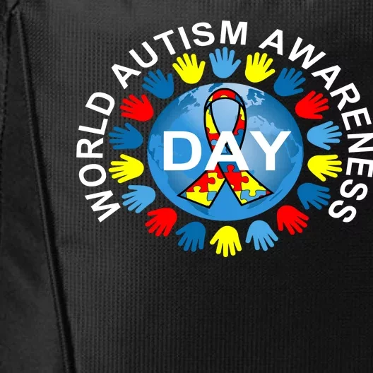 World Autism Awareness Day Earth Puzzle Ribbon City Backpack