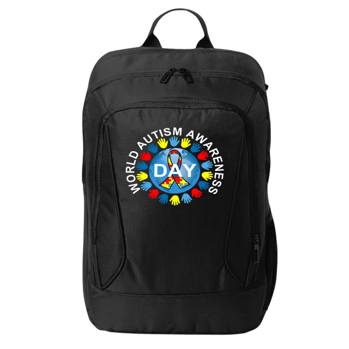 World Autism Awareness Day Earth Puzzle Ribbon City Backpack