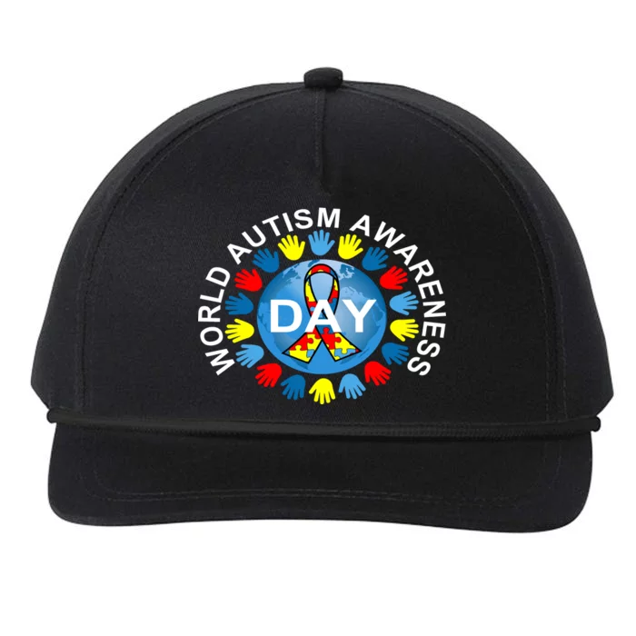 World Autism Awareness Day Earth Puzzle Ribbon Snapback Five-Panel Rope Hat