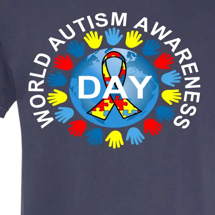 World Autism Awareness Day Earth Puzzle Ribbon Garment-Dyed Heavyweight T-Shirt