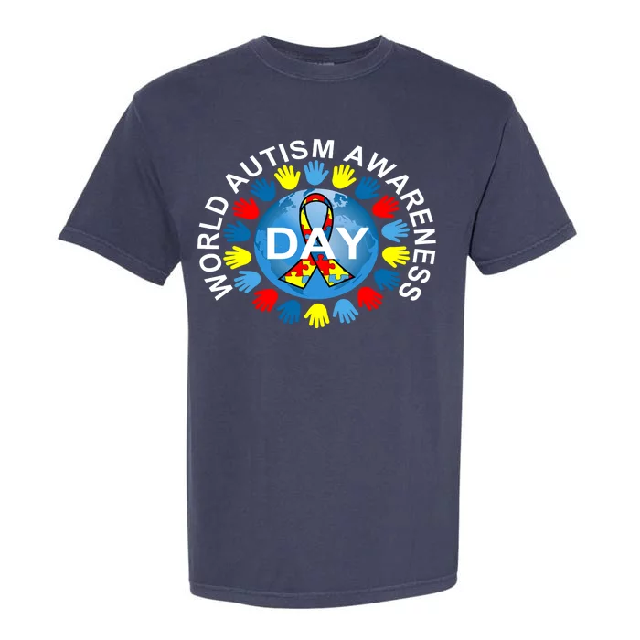 World Autism Awareness Day Earth Puzzle Ribbon Garment-Dyed Heavyweight T-Shirt