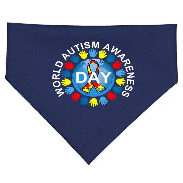 World Autism Awareness Day Earth Puzzle Ribbon USA-Made Doggie Bandana