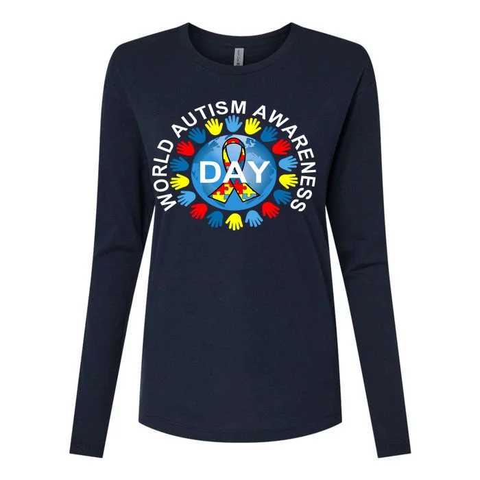 World Autism Awareness Day Earth Puzzle Ribbon Womens Cotton Relaxed Long Sleeve T-Shirt