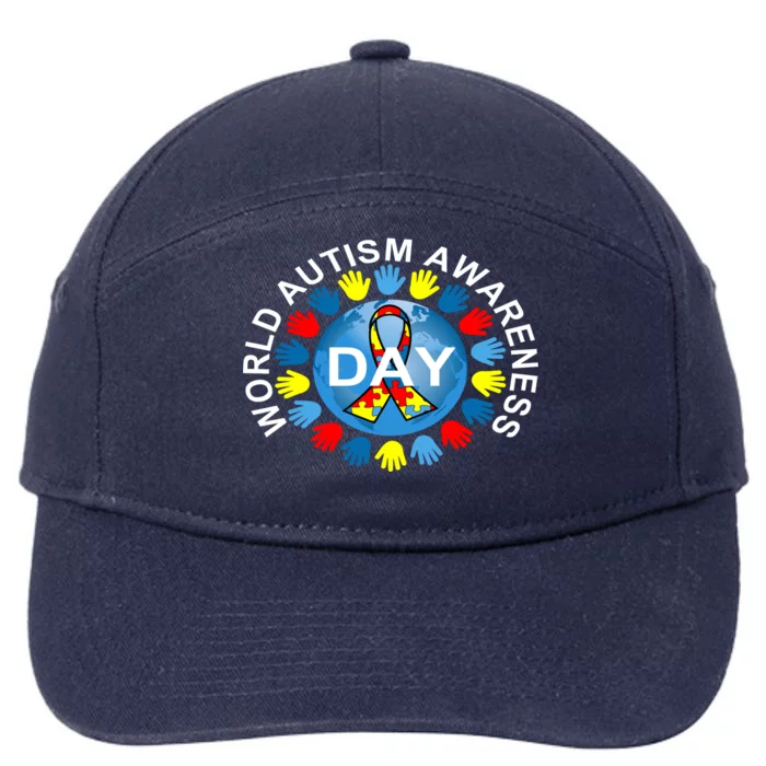 World Autism Awareness Day Earth Puzzle Ribbon 7-Panel Snapback Hat