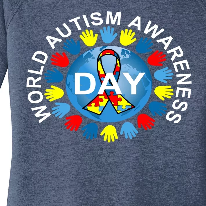 World Autism Awareness Day Earth Puzzle Ribbon Women's Perfect Tri Tunic Long Sleeve Shirt