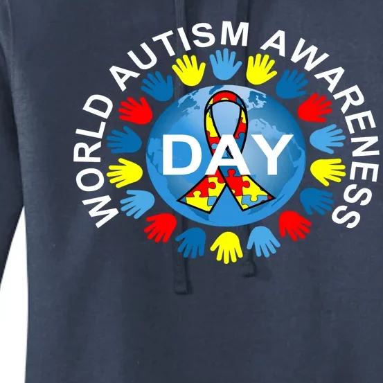 World Autism Awareness Day Earth Puzzle Ribbon Women's Pullover Hoodie