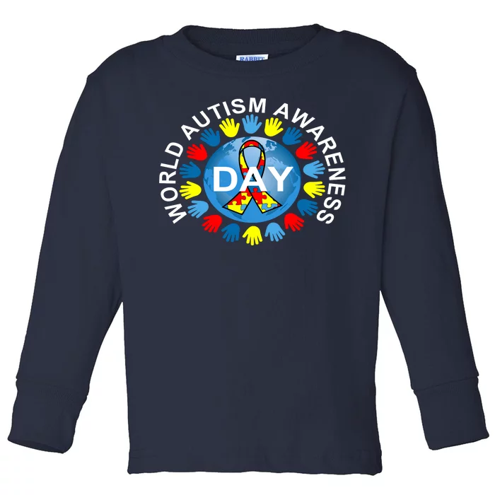 World Autism Awareness Day Earth Puzzle Ribbon Toddler Long Sleeve Shirt