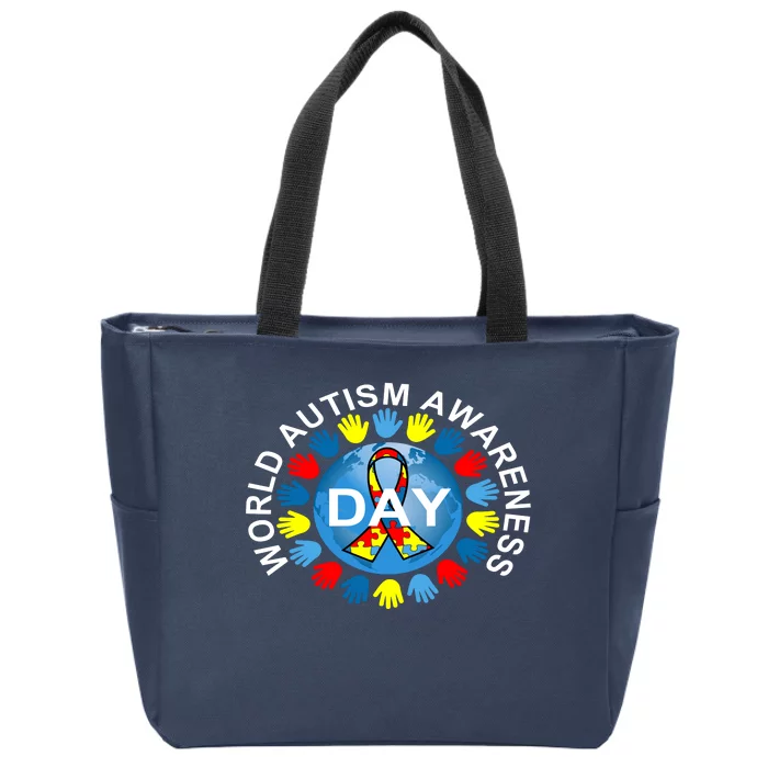 World Autism Awareness Day Earth Puzzle Ribbon Zip Tote Bag