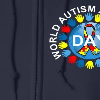 World Autism Awareness Day Earth Puzzle Ribbon Full Zip Hoodie