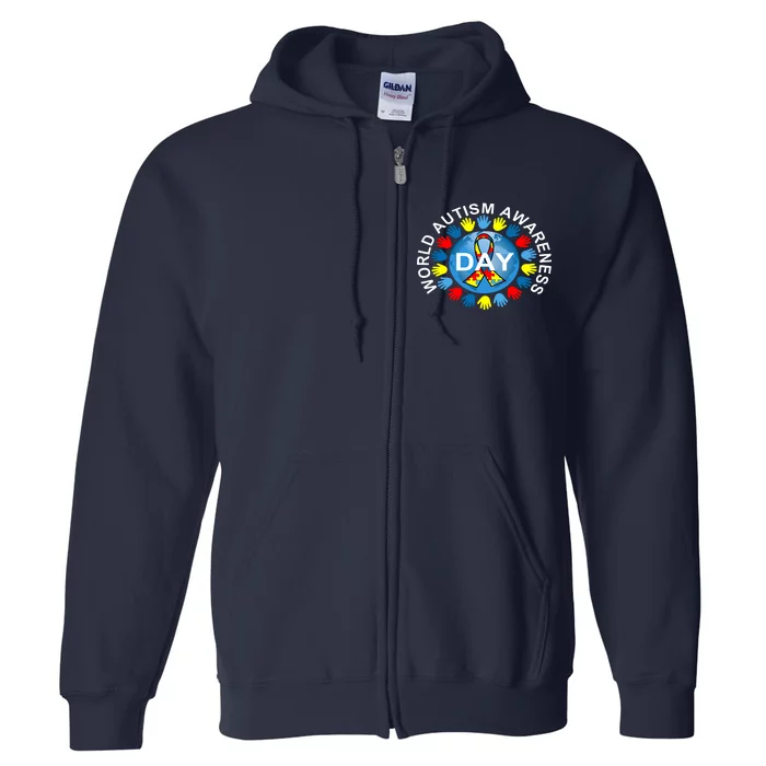 World Autism Awareness Day Earth Puzzle Ribbon Full Zip Hoodie