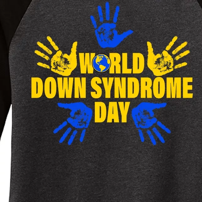 World Down Syndrome Day Hand Print Women's Tri-Blend 3/4-Sleeve Raglan Shirt