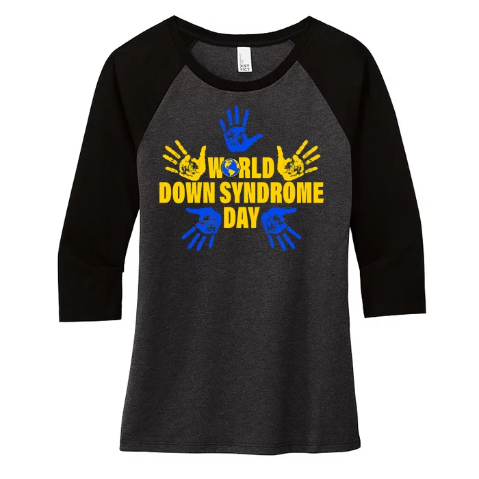 World Down Syndrome Day Hand Print Women's Tri-Blend 3/4-Sleeve Raglan Shirt