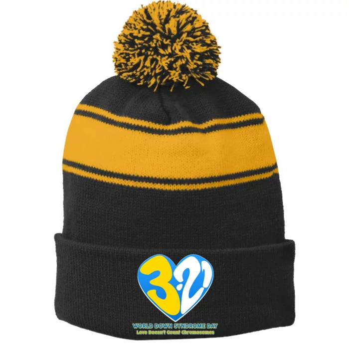 World Down Syndrome Day Love Doesn't Count Chromosomes Stripe Pom Pom Beanie