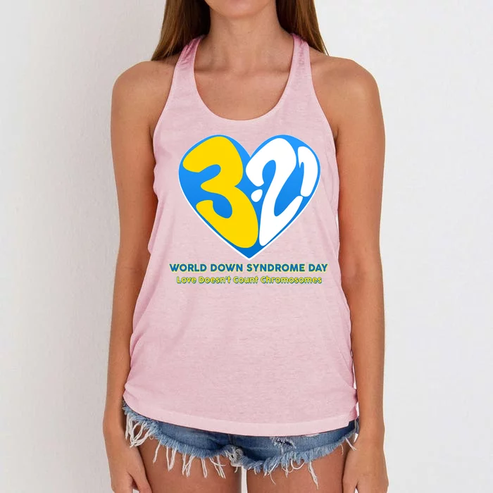 World Down Syndrome Day Love Doesn't Count Chromosomes Women's Knotted Racerback Tank