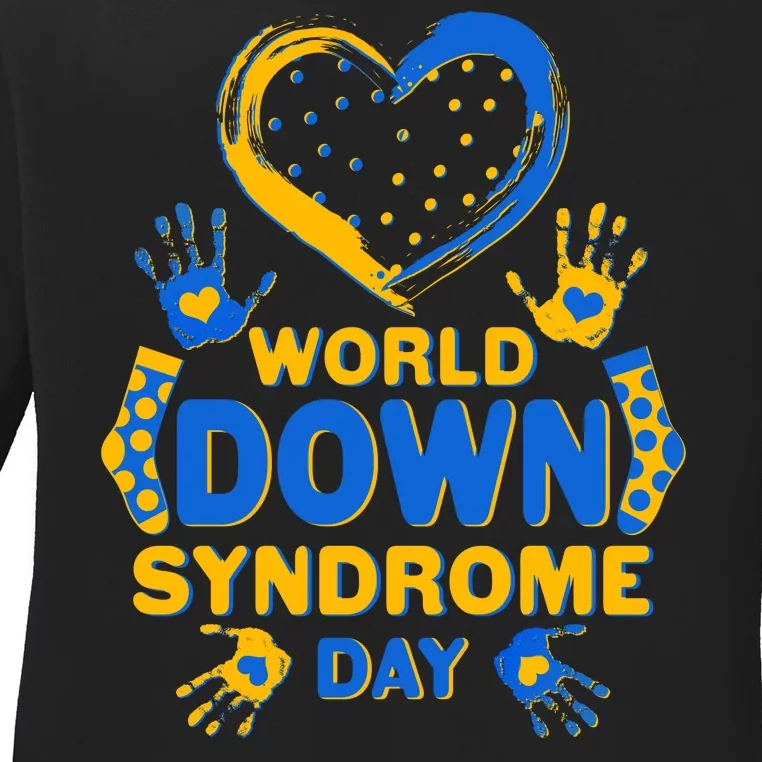 World Down Syndrome Day Painted Hands And Polka Dots Ladies Long Sleeve Shirt