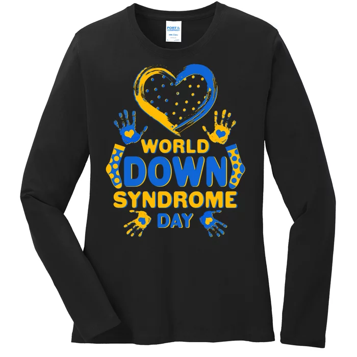 World Down Syndrome Day Painted Hands And Polka Dots Ladies Long Sleeve Shirt