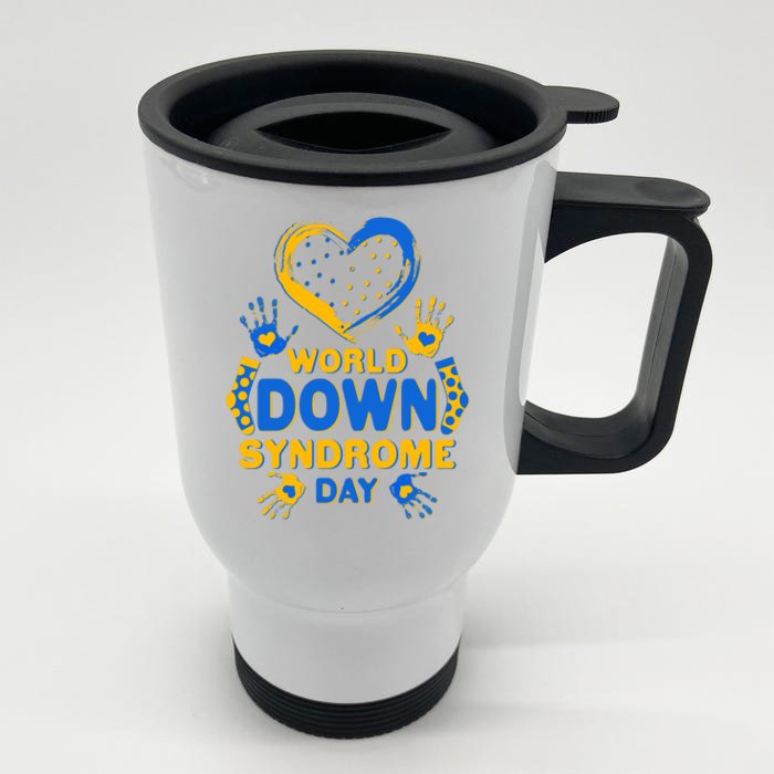 World Down Syndrome Day Painted Hands And Polka Dots Front & Back Stainless Steel Travel Mug