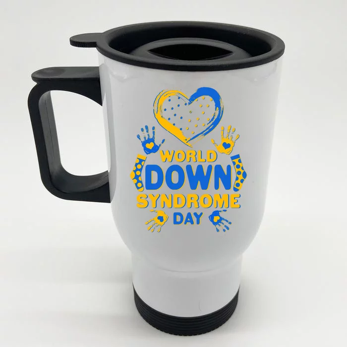 World Down Syndrome Day Painted Hands And Polka Dots Front & Back Stainless Steel Travel Mug