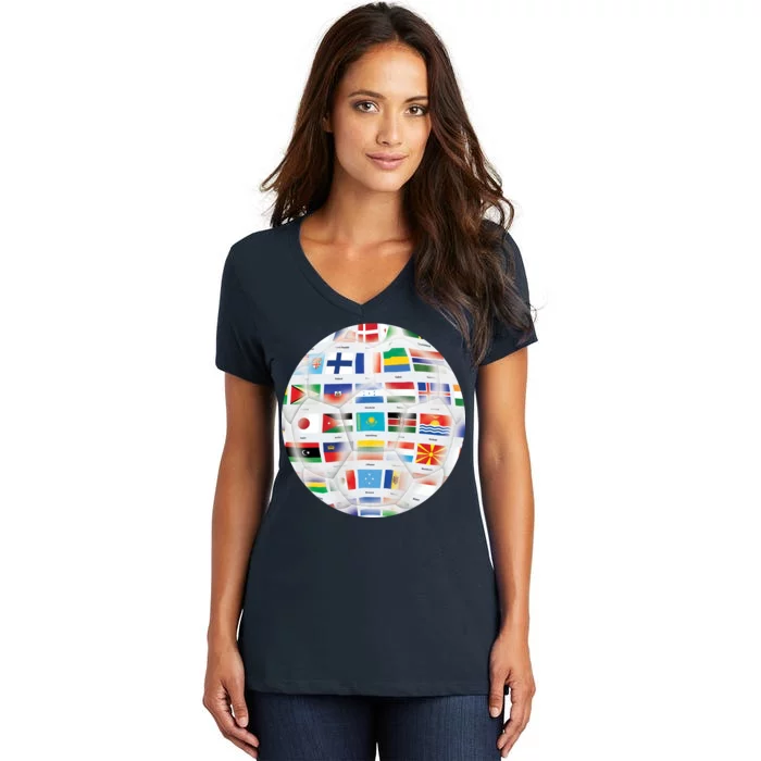 World Soccer Ball Women's V-Neck T-Shirt