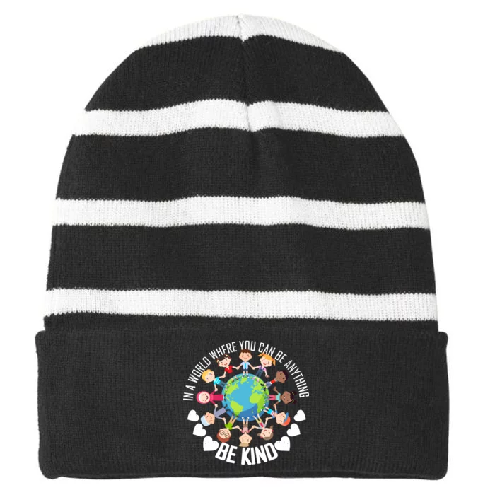 World Where You Can Be Kind Anti-Bullying Striped Beanie with Solid Band