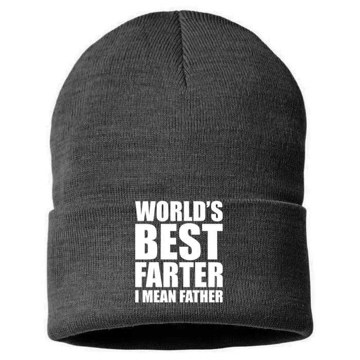 World's Best Farter I Mean Father Funny Dad Logo Sustainable Knit Beanie