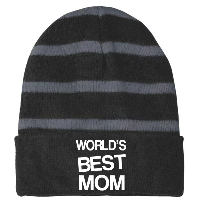 World's Best Mom Striped Beanie with Solid Band