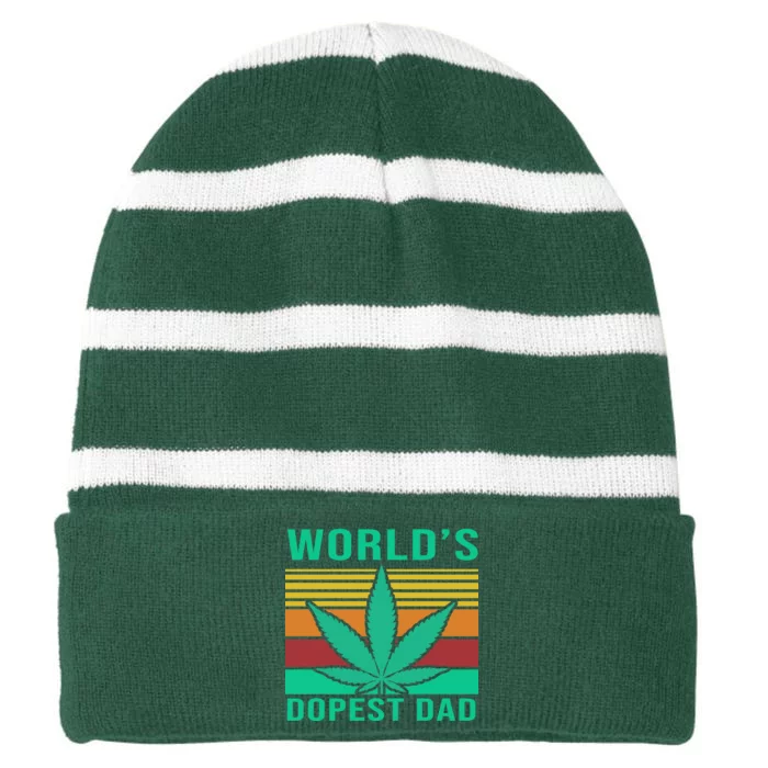 World's Dopest Dad Funny Retro Striped Beanie with Solid Band