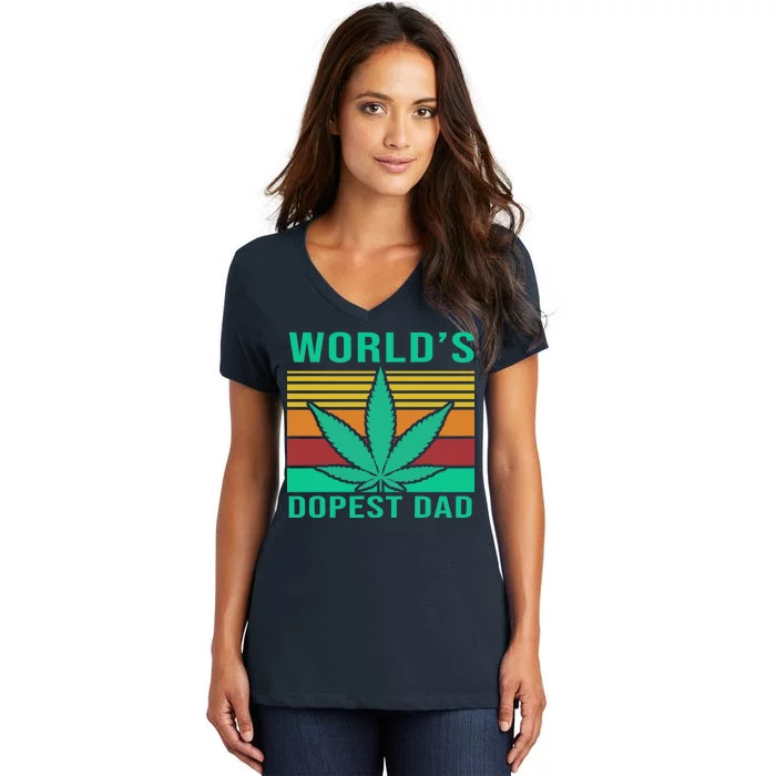 World's Dopest Dad Funny Retro Women's V-Neck T-Shirt